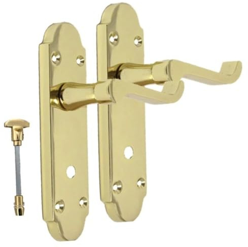 Epsom Door Handle – Brass Internal Bathroom Lever Handle Set (170mm x 42mm Backplate) – Electro Brass Finish Door Handles for Internal Doors – Complete Handle Set with Privacy Lock