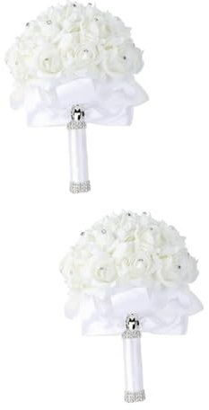 ABOOFAN 2st Blumen Halten Künstliche Hochzeitsblumen Blumensträuße Für Die Hochzeit Künstlicher Blumenstrauß Brautstrauß Blumen Künstliche Rosen Hochzeit Handstrauß Seide Braut Schaum Weiß