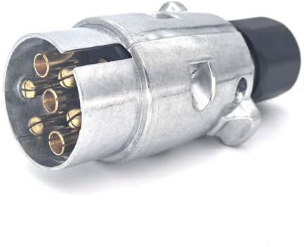 AOJO Prise Remorque 7 Broches Métal Mâle, Fiche Caravane 7 Pole Aluminium, Connecteur Remorque 7 Pin 12V