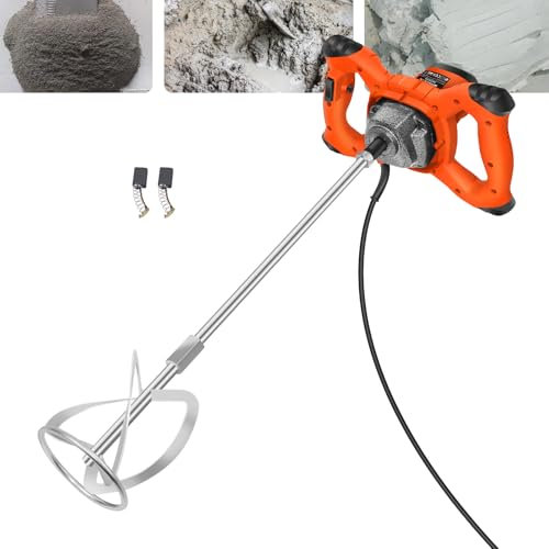 VickyHome Malaxeur Mortier Colle Électrique, 2600W 230V Malaxeur Électrique Melangeur Beton Avec 6 Vitesses, 120 MM M14 Longueur De Tige, Idéal Pour Mélanger les Aliments, le Plâtre, Orange