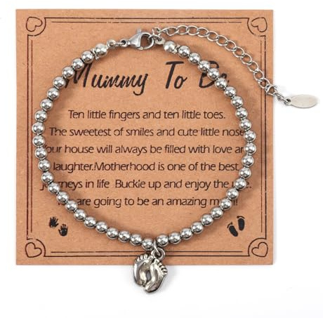 Mikovivi Pulsera Para Mamá Primeriza, Pulsera con Colgante de Pies de Bebé de Plata con Tarjeta Delicada Joyería con Pies de Bebé Regalo para El Día de La Madre para El Primer Año
