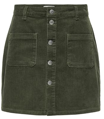 JDY Damen Cord Mini-Rock JDYShiraz Cordrock mit sichtbarer Knopfleiste 15220695 Forest Night M