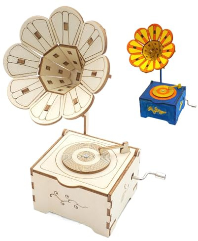 Holz-Spieluhr-Modell, Grammophon Puzzle aus Holz – Spieluhr-Puzzle-Modell | Wood Art – Holzpuzzle Gramophone aus Holz, Modellbausatz für Erwachsene und