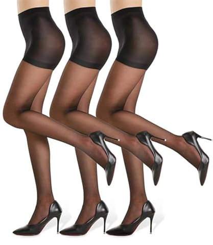 Dresmannst Strumpfhosen Damen, 3 Paar Schwarz Bauchweg Strumpfhosen, Mit Tummy Control Feinstrumpfhose, Feines Weiches Material Leggings, Pantyhose für Frauen, Hohe Taille Butt Lift, XL/XXL