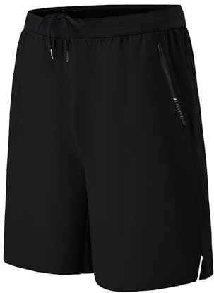 Short Sport pour Homme Court avec Poche Zippé Shorts de Course à Pied Séchage Rapide Running Jogging Fitness Short(BK,L)