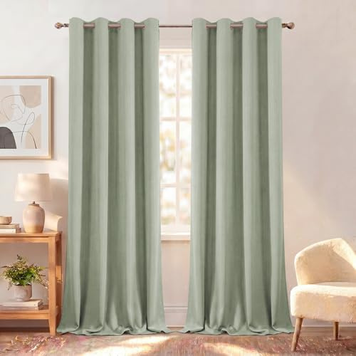 BellaHills Rideaux Occultants Thermique Isolant Anti Froid et Chaleur Vert Sauge 132x214(lxH) Lot de 2 Rideaux Opaque à Oeillets Chambre Salon Intérieurs