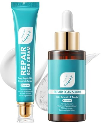 Scar Removal Set with Repair Scar Cream & Serum,Scar Removal Cream,Scar Treatment,Advanced Scar Gel for Old and New Scars,Scar Crea-m After Surgery,S-car Healing Cre-am,Acne Sc-ar Treatment,Scar Away