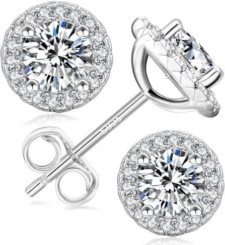 KRKC Halo Moissanit Ohrringe für Damen, Diamant Ohrstecker 1,6 Karat, 925 Silber Weißgold vergoldet VVS1 D Farbe, Nickelfrei Schmuck Geschenk für Frau Mutter Freundin Sie