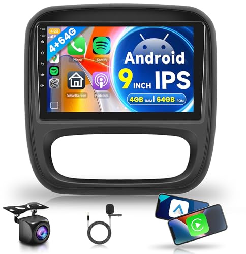 4G 64G for Vauxhall Vivaro 2014-2018 Renault Trafic FIAT Talento Nissan NV300 Android Car Stereo with Wireless Carplay Android Auto, 9 Inch Touch Screen Radio with GPS Bluetooth FM RDS Backup Camera