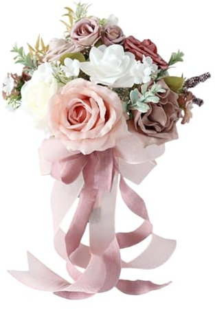 Harilla Hochzeit Brautstrauß Künstliche Blumen Braut Blumen Hochzeitsstrauß für Zeremonie im Freien Valentinstag im Freien, Altrosa