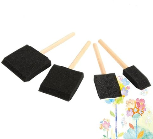 Pennelli in schiuma per dipingere - in spugna di piccole dimensioni, 4, pennello con manico in legno, ideale per acrilico, coloranti, vernici, artigianato, arte