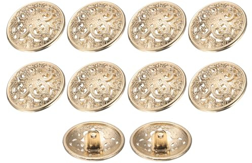 QUARKZMAN 10 Stück Knöpfe Gold Trachtenknöpfe 23mm Antik Flache Metallknöpfe mit Blumen Muster, Runde Aushöhlung Ösenknöpfe Vintage Buttons für Strick Dirndl Nähen Basteln Dekorationen