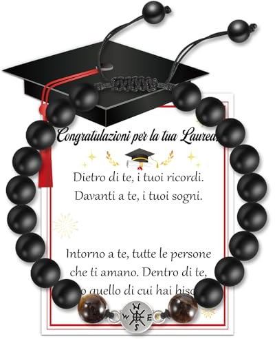 DPKOW Cadeaux de fin d'études pour lui, bracelet noir ajustable avec boussole et carte de fin d'études, gadget de fin d'études pour hommes garçons