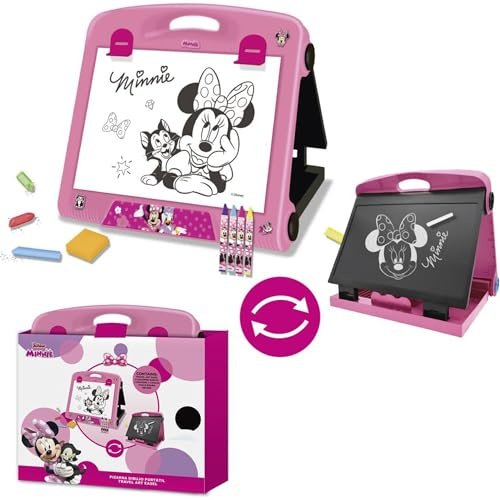 Set De Papelería De Viaje Minnie Mouse con Pizarra Doble Faz Portátil, Marcadores, Gises Y Borradores | Kit Infantil para Dibujar Y Colorear con Diseño Disney