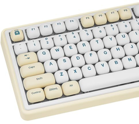 GEKUCAP Custom Cute PBT Keycaps, White&Blue Keyboard Keycaps | Minimalist MOG Profile Dye-Sublimation Kawaii Keycaps Set 140 Keys for 75% TKL 100% Cherry MX Swithes Mechanical Keyboards