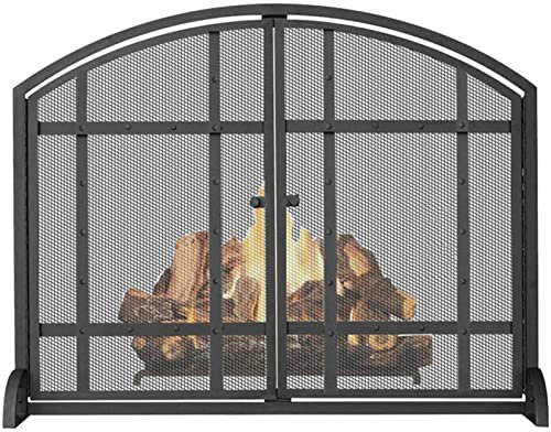 CCKUYT Kaminschutzgitter, Kaminschutzgitter, Herd-Kaminschutzgitter, Kaminschutzgitter mit Türen, freistehender Funkenschutz, langlebiger Rahmen und Metallgitter, Tanne