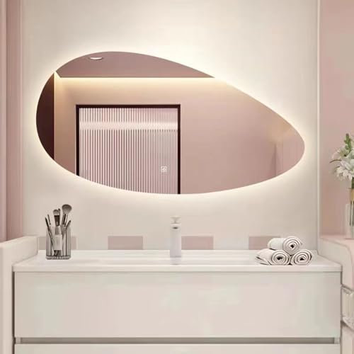 CVQJL Espejo de tocador de baño con iluminación Irregular de 60 x 90 cm, Espejo de Lavabo de Pared con Luces, Espejo con luz LED en Forma de Mango, a Prueba de explosiones, Tricolor Regulable.
