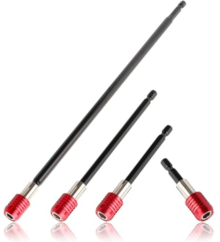 Mesee Drill Bit Extension Set, 4 Pieces Magnetic Extension Chuck Adapter with 1/4 Inch Hex Shank Magnetic Bit Holder Quick Release Bar Socket Screwdriver Bits Holder Kit, 50mm/100mm/150mm/300mm Length