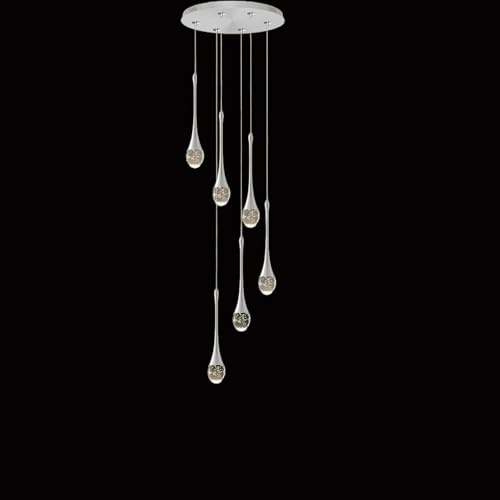 LED Dimmbar Pendelleuchte Chrom Tropfen Kristall Hängelampe,150cm 6-flammig | Kronleuchter Modern Regentropfen HöHenverstellbar Wohnzimmer HäNgelampe,HäNgeleuchte Foyer,Eingang,Esszimmer,Pendellampe