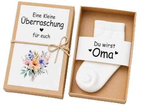 TUZELIYA Geschenkbox zur Schwangerschaftsverkündung - mit Babysöckchen | Personalisierte Schwangerschaft Verkünden - Du wirst Oma, Opa, Tante oder Onkel, Perfektes Baby Geschenk