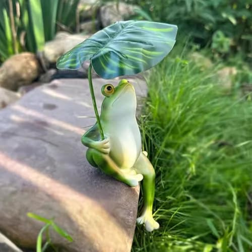 DONGKADE Niedliche Frosch Gartenstatue, Kunstharz, Gartendekoration, für die Dekoration im Außenbereich, Weihnachts-/Geburtstagsgeschenk geeignet für Frauen/Mütter