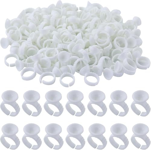 120 Piezas Anillos Soporte Pegamento Pestañas en forma de corazón de plástico, Blanco Anillos de soporte pegamento,Extensiones pestañas Anillos,para profesionales y aficionados