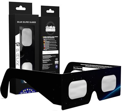 Absolute Eclipse Orbiter solförmörkelseglasögon multipack – ISO 12312-2 testade och CE-certifierade – EU-tillverkare – 10-PACK grupppaket – 2026 Eclipse Europe