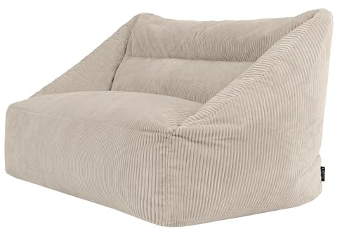 Icon Cecilia Cord Sitzsack Sofa mit Füllung, Sofa 2 Sitzer, Beige | In Deutschland Hergestellt, Boneless Sofa, Weicher Cordstoff, Riesensitzsack für Wohnzimmer und Schlafzimmer