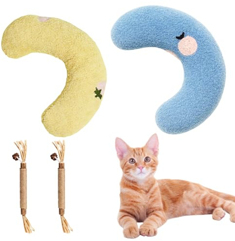 QyizuiPcn 4-teiliges Katzenspielzeug-Set,Baldrian Kissen Für Katzen, Entspannendes Katzenspielzeug Für Ruhe Und Wohlbefinden