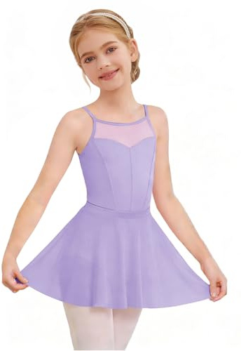 Haloumoning Girls Ballet Leotards with Removable Skirt Toddler Sleevesless Mesh Dance Outfit Combo 3T-10Y Purple