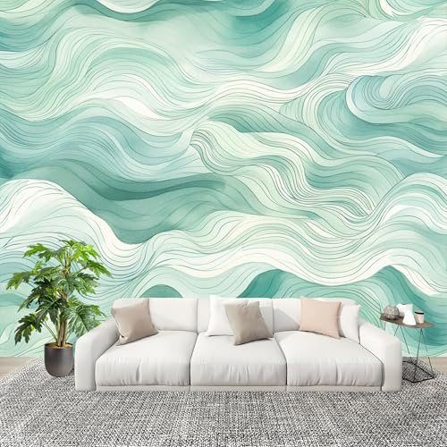 Acquerello Astratto Onde Carta da Parati Fotografica Panorama Effetto 250x175 cm Illusione Visiva Decorazione da Parete per Camera da Letto e Soggiorno Parete Fotografica in Tessuto non Tessuto