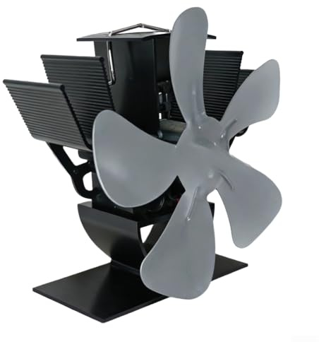 Yuanpgky Portable 5 Blade Heat Powered Fireplace Fan for Ice Fishing and Camping, Efficient Wood Stove Blower for Even Warm Air Distribution, Heater(Gray)