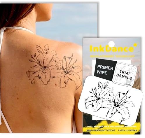 InkDance Semi-Permanent Tattoo, Tiger Lily, Cute Flora Design, Long Lasting Temporary Tattoos, Waterproof Plant-Based Ink, Lasts 1-2 Weeks, Color Develops in 24 Hours D266