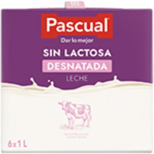 Pascual Leche Desnatada Sin Lactosa 6 x 1 L – Fácil Digestión – Bienestar Animal – Menor Grasa – Producto de Consumo Habitual