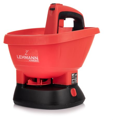 LEHMANN Terra Épandeur Universel 2,7 L – Épandeur Manuel sur Piles pour Graines, Engrais & Sel, Largeur de Dispersion 0,2–2,7 m, 5 Niveaux de Réglage, Léger et Ergonomique