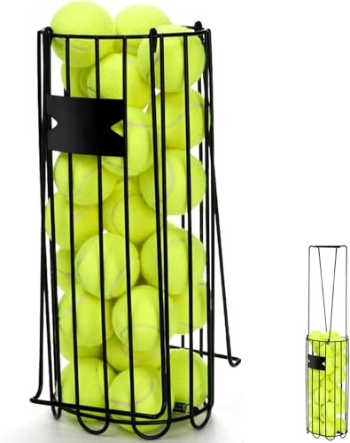 Tebery Portable Tennis Ball Hopper, Tenni Picker Collector with Handle, Metal Tennis Ball Retriever Basket for Easy Carrying, Tennis Holder Container Training Tool for Pickup, Storage, Practice