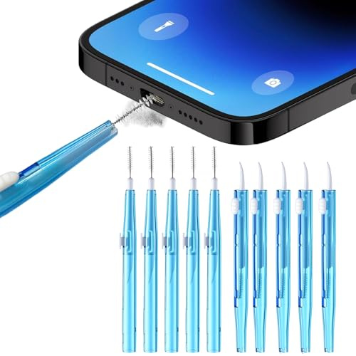 10 Piezas Kit de Limpieza para Teléfono Móvil, Mini Cepillo Anti Obstrucciones de Plástico Azul, Limpiador del Puerto de Carga para Auriculares y Tabletas, 6,8 cm