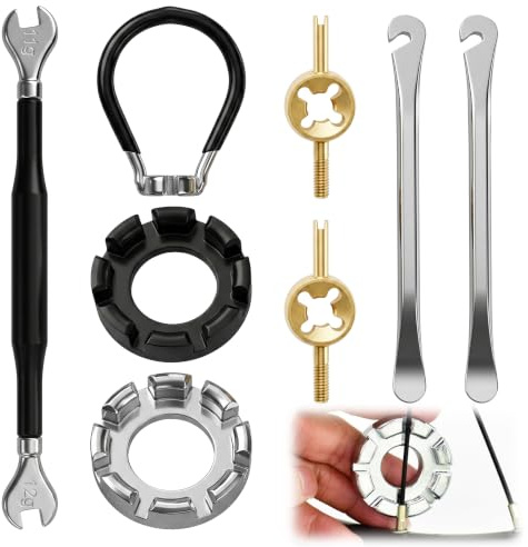 8 Stück Speichenschlüssel Fahrrad Set Carbonstahl Speichenspanner Doppelkopf Nippelspanner für 10 11 12 13 14 15G Nippel Reifenheber Ventilwerkzeug für Rennrad Mountainbike Laufrad Zentrierung