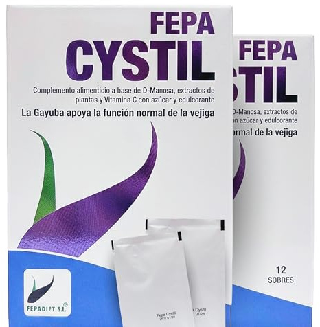 FEPA Cystil 12 Sobres Pack de 2 – D Manosa, Extractos de Arándano Rojo (Cistitis) y Gayuba con Vitamina C – Complemento Alimenticio de Uso Diario para el Bienestar Urinario Femenino – Fepadiet