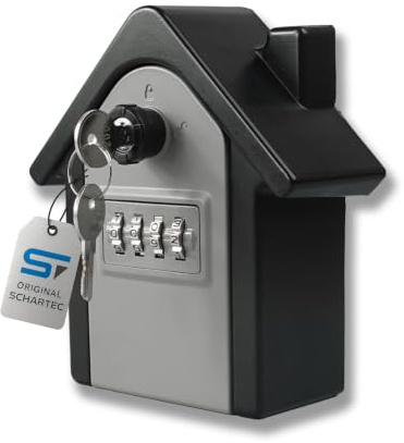 SCHARTEC® Schlüsseltresor Outdoor Metall im Häuschen-Look Wandmontage mit Druckknopf mit Codeschloss Box