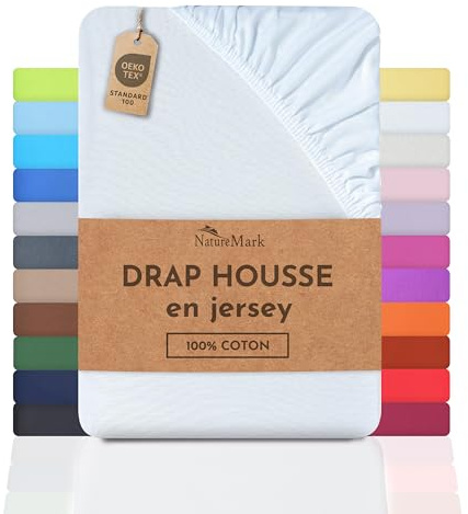 NatureMark Jersey Spannbettlaken, Spannbetttuch 100% Baumwolle in vielen Größen und Farben MARKENQUALITÄT ÖKOTEX Standard 100 | 120x200 cm - weiß