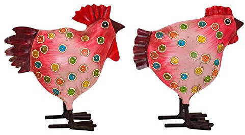 Exner dekorativer Deko-Hahn Deko-Huhn Garten-Deko Metall bemalt Preis für 2 Stück 4 Farben zur Auswahl (pink)