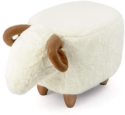 Balvi Sgabello Le Mouton Colore bianco A forma di pecora Gambe in legno Poliestere/legno