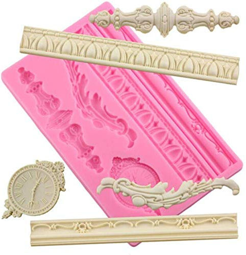 Bricolaje Europeo Marco Pastel Borde Molde Silicona Barroco Rollo Alivio Fondant Cupcake Tarta Decoración Herramientas Candy Chocolate Pasta de Goma Molde,Resina Arcilla Fabricación Horneado Tapete