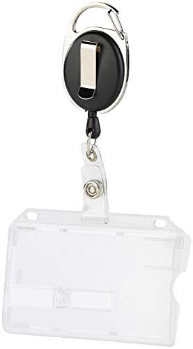 Ausweishalter Kartenhülle Ausweishülle Kartenhalter aus Hartplastik für Karten und Ausweis JoJo mit reißfester Schnur, Karabiner und Gürtelclip zur Befestigung