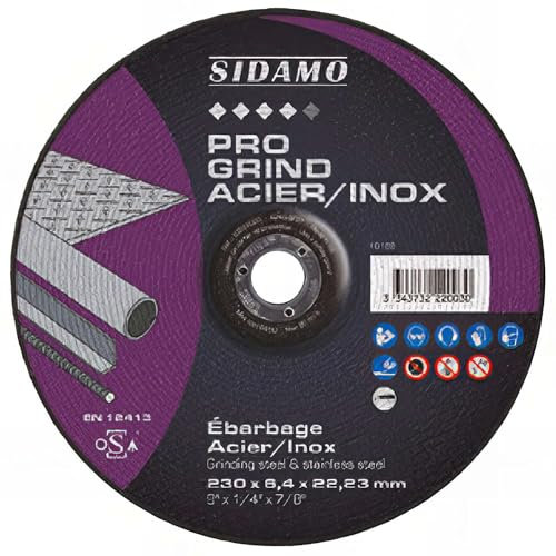 Disque à ébarber PRO GRIND ACIER INOX D. 125 x 6,4 x Al. 22,23 mm - Acier, Inox - 10222002 - Sidamo