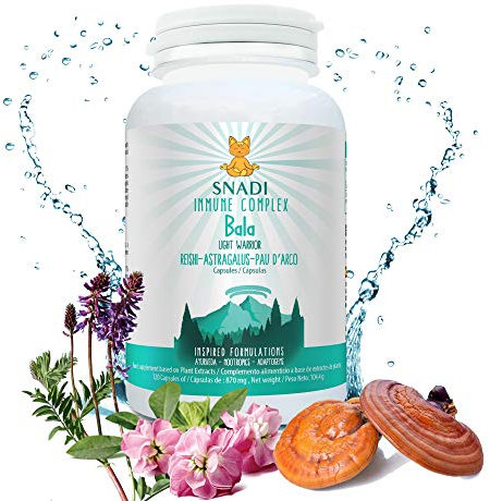 Adaptógenos: Reishi, Astragalo y Pau d’Arco I 120 capsulas - 600 mg I Estimula el sistema inmune y defensas. Proporciona fuerza y energía. Cápsulas veganas BALA - Snadi