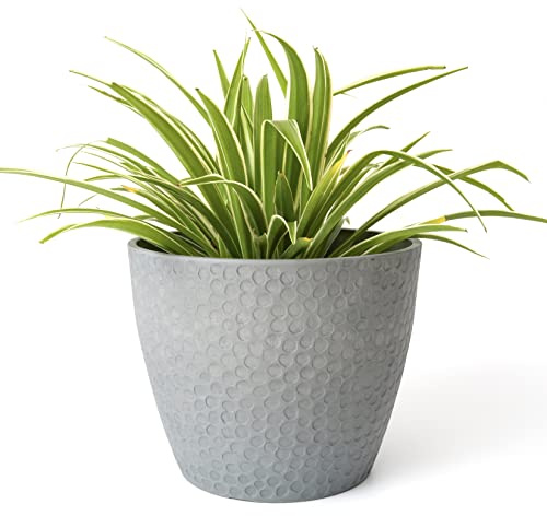 LA Jolie Muse 9.4 inch Planter Pot for Indoor and Outdoor Plants, Modern Chic Planter,Honeycomb Pattern,Storm Gray