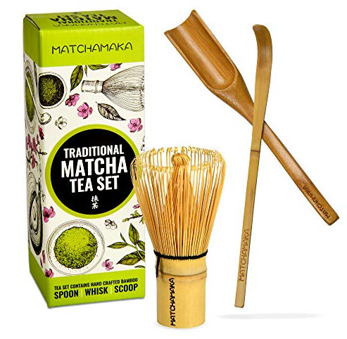 MATCHAMAKA Set da tè con frusta Matcha, frusta giapponese (Chasen), paletta tradizionale (chashaku), cucchiaino da tè – Il perfetto set per cerimonia del tè verde Matcha – Kit tradizionale per tè