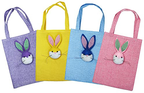 Hooin Paquete de 4 bolsas de regalo de conejo de Pascua – Bolsas de yute multicolor para dulces, favores, relleno de huevos y decoración de cestas. (Combinación B)